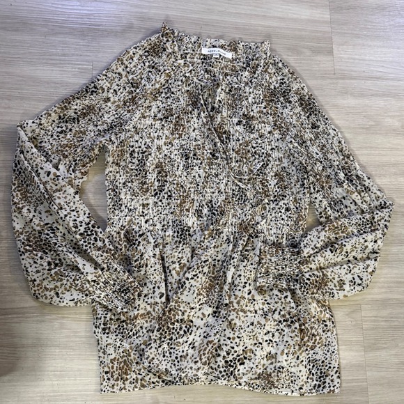 Rose + Olive Tops - Rose + Olive Animal Print Smocked Peplum Blouse Brown Tan Small